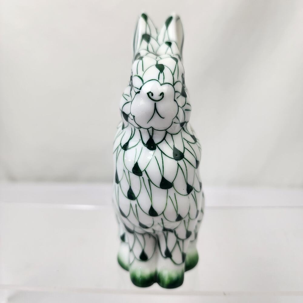 Andrea by Sadek Rabbit Figurine Green Fishnet Herend Style Bunny~Hand Painted - Picture 2 of 7